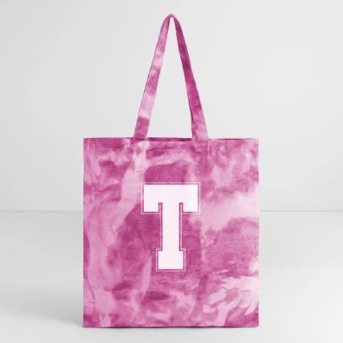 White Letter T – Varsity Alphabet Monogram - Tie Dye Tote Bag
