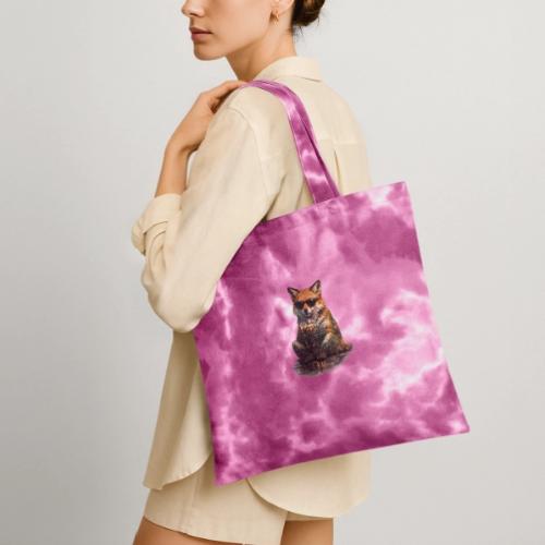 Cool Red Fox Wearing Sunglasses Drinking Coffee - Tie Dye Tote Bag