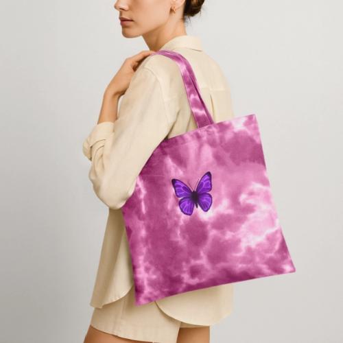 Neon Purple Butterfly - Tie Dye Tote Bag