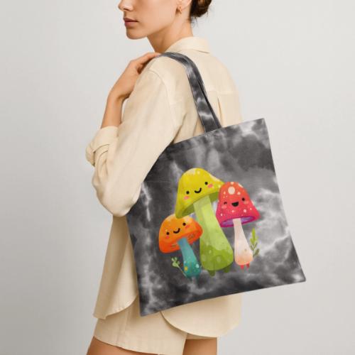 Trio of Happy Mushrooms - Tie Dye Tote Bag