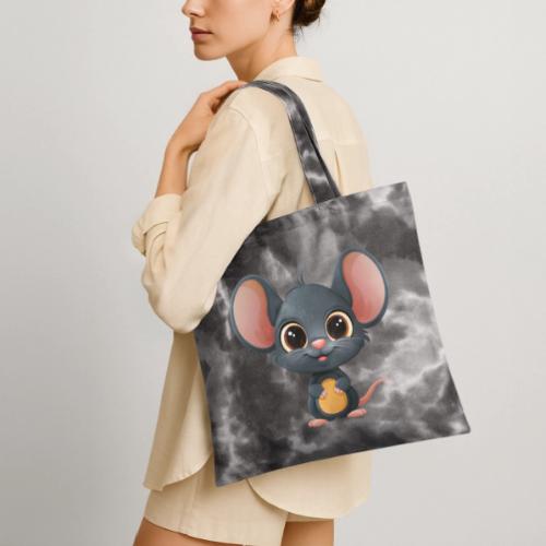 Joyful Cartoon Baby Mouse Smiling Brightly - Tie Dye Tote Bag