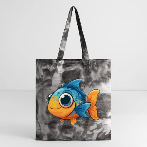 Colorful Cartoon Baby Fish in Blue and Orange - Tie Dye Tote Bag