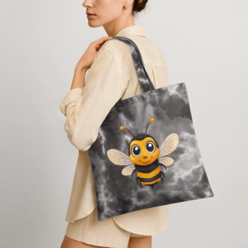 Happy Cartoon Baby Bee with Open Wings - Tie Dye Tote Bag
