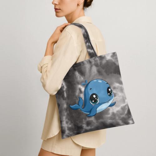 Smiling Blue Baby Whale - Tie Dye Tote Bag