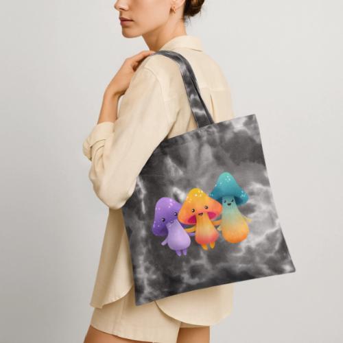 Cheerful Mushroom Friends - Tie Dye Tote Bag