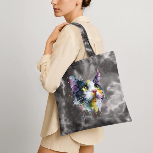 Cat: Painted Purr Expression - Tie Dye Tote Bag