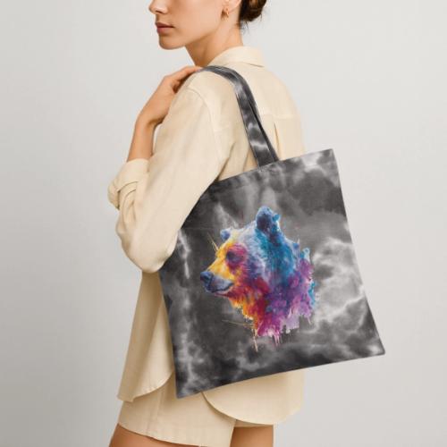 Watercolor Bear Portrait - Tie Dye Tote Bag