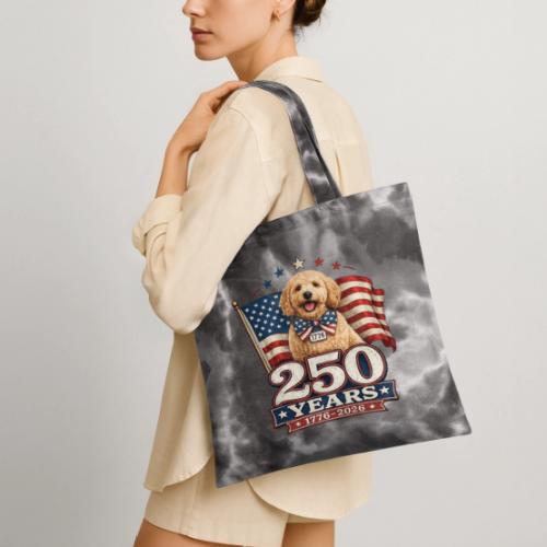America 250 Dog Mom Goldendoodle - Tie Dye Tote Bag