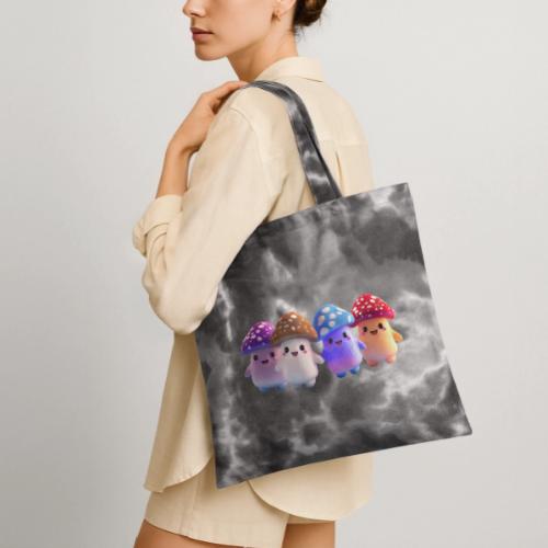 Colorful Cartoon Mushroom Quartet - Tie Dye Tote Bag