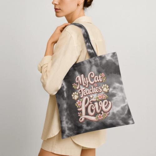 My Cat Teaches Love Faux Embroidery Style - Tie Dye Tote Bag