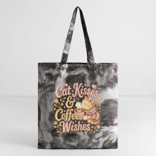 Cat Kisses & Coffee Wishes Faux Stitched - Tie Dye Tote Bag