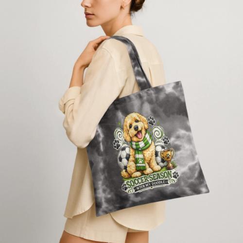 Soccer Season With My Doodle Goldendoodle Dog - Tie Dye Tote Bag
