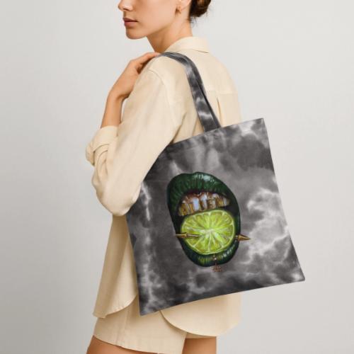 Merch of my artwork Lime Lips In My Style - Tie Dye Tote Bag