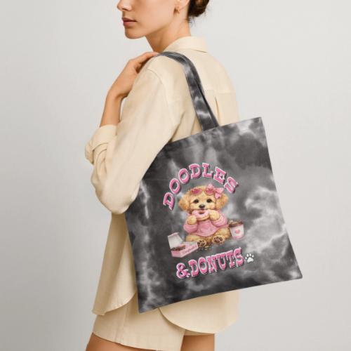 Doodles & Doughnut Cozy Dog Mom Design - Tie Dye Tote Bag