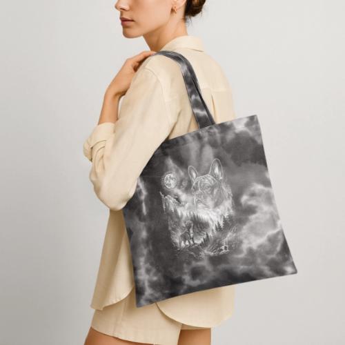 Vintage French Bulldog Moon Howling Tee - Tie Dye Tote Bag