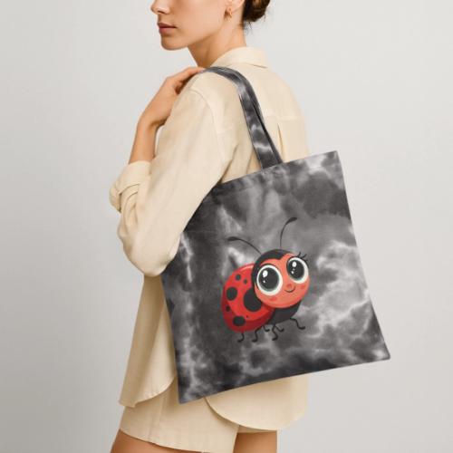 Cute Cartoon Ladybug Full of Joy - Tie Dye Tote Bag