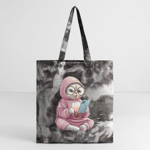 Cool Cat Bubble Tea Cartoon Design - Tie Dye Tote Bag