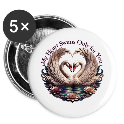 My Heart Swims Only for You Swan Heart T-Shirt -  Buttons 3 ( 5-pack)