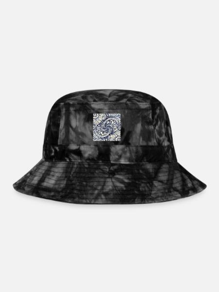 Blue Paisley Fractal Swirl - Tie Dye Bucket Hat - Black Tie Dye
