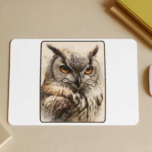 Great Horned Owl Watercolor Design - Gaming Mousepad