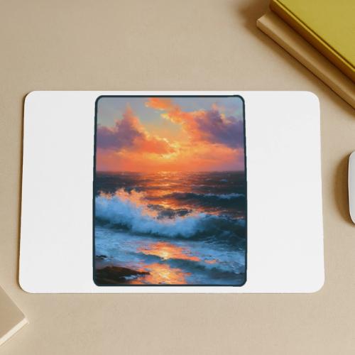 Sunset Storm Waves Oil Painting - Gaming Mousepad