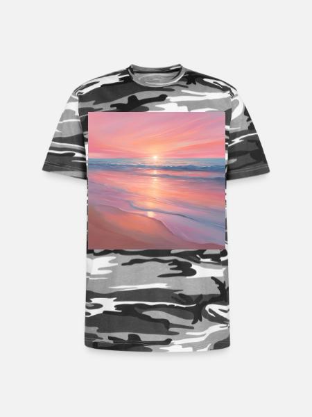 Pink Sunset Ocean Scene - Unisex Camo Tee - black camo