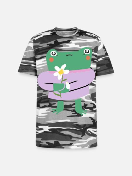 Shy Frog with Flower - Unisex Camo Tee - black camo