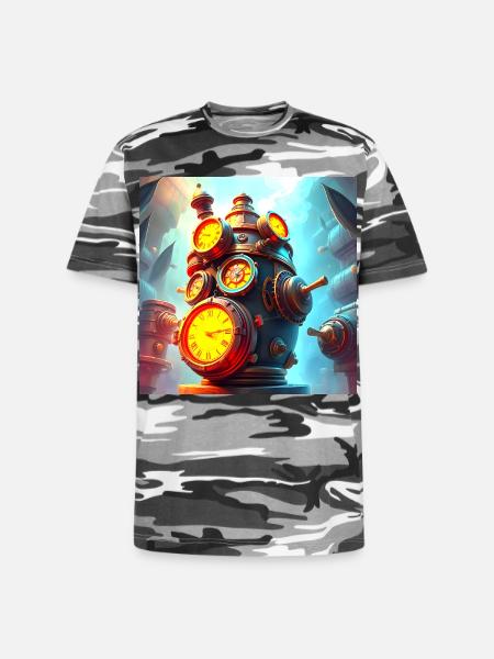 Clockwork Steam Engine - Unisex Camo Tee - black camo