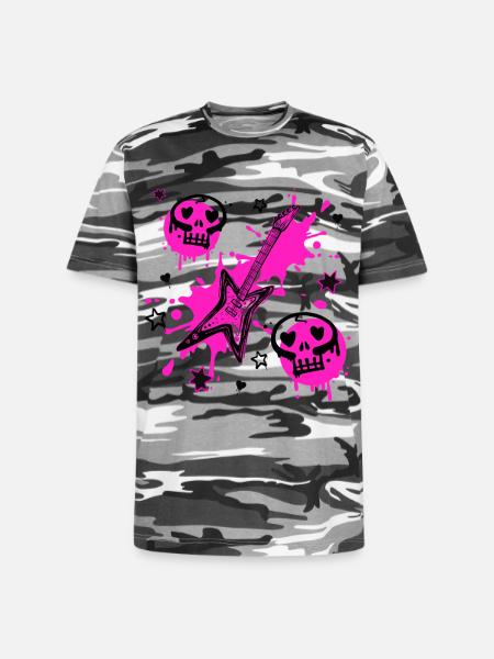 Neon Skull Guitar Splash - Unisex Camo Tee - black camo