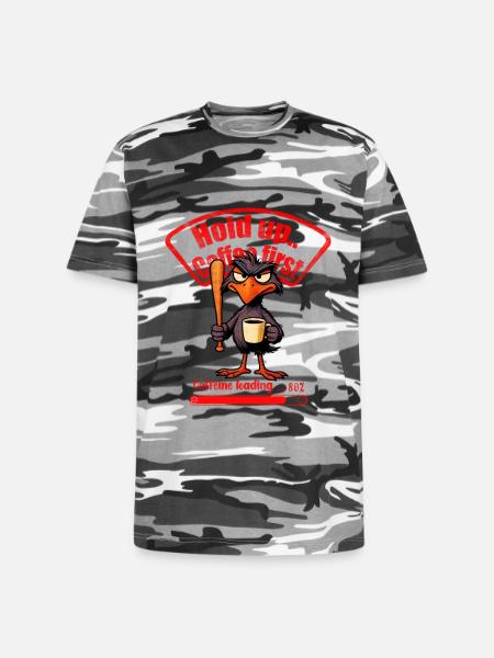 Caffeinated Crow Loading Graphic - Unisex Camo Tee - black camo