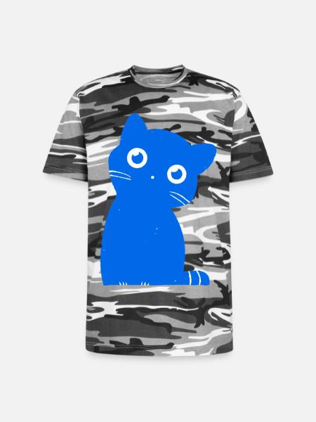 Azure Blue Cat Silhouette - Unisex Camo Tee - black camo
