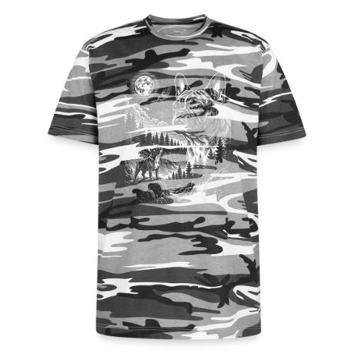 Vintage French Bulldog Moon Howling Tee - Unisex Camo Tee
