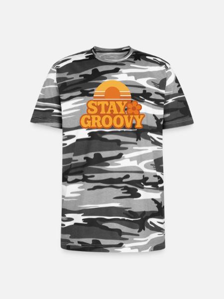 Retro Sunset Stay Groovy Graphic - Unisex Camo Tee - black camo