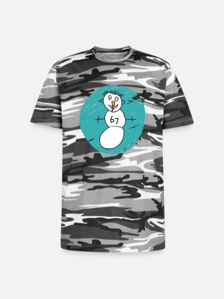 Whimsical Snowman on Cyan Swirl - Unisex Camo Tee - black camo