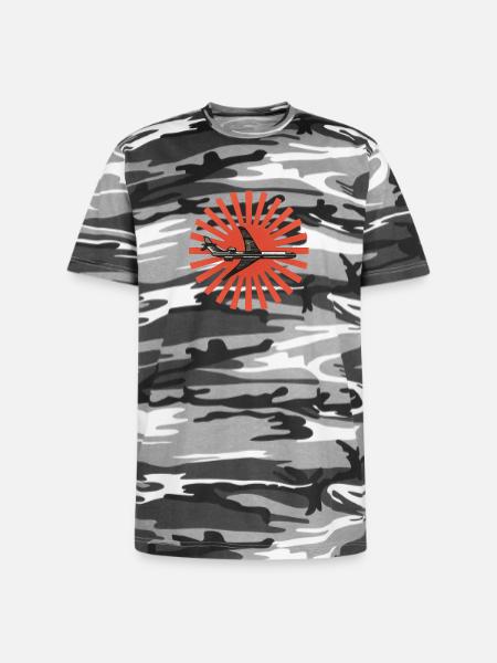 Red Sunburst plane Emblem - Unisex Camo Tee - black camo