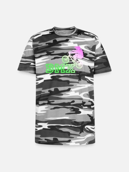 Neon BMX Rider Emblem - Unisex Camo Tee - black camo
