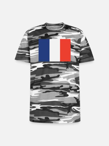 Vertical French Flag Trio - Unisex Camo Tee - black camo