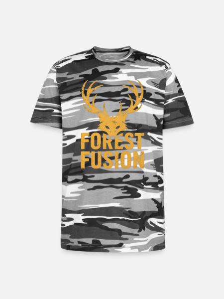 Forest Fusion Deer Embroidery Design - Unisex Camo Tee - black camo