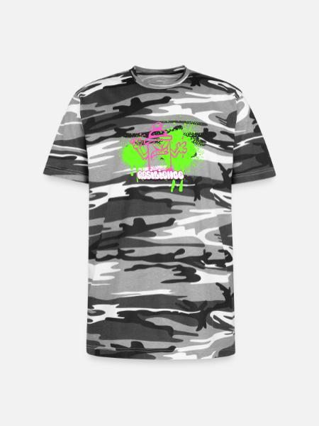Neon Graffiti Spray Can Character - Unisex Camo Tee - black camo