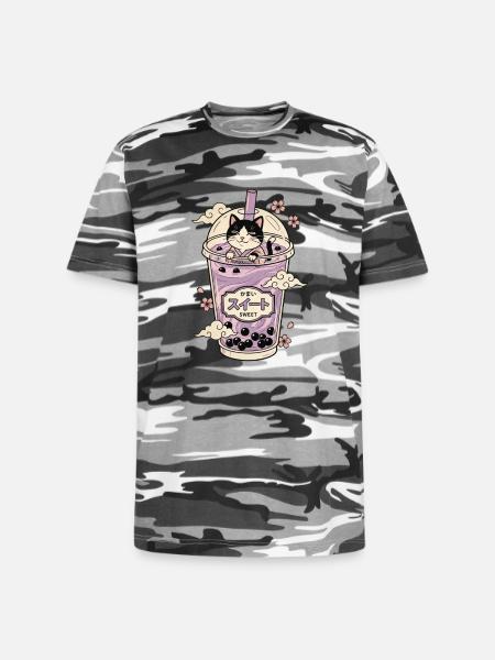 Lavender Boba Cat - Unisex Camo Tee - black camo