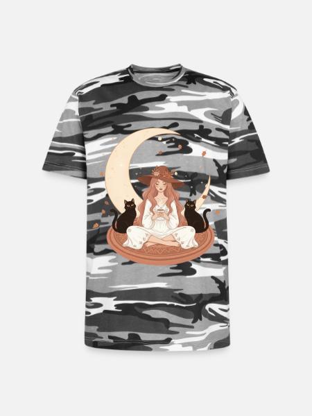 Enchanted Autumn Witch & Moonlight - Unisex Camo Tee - black camo