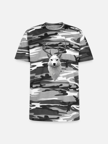 Geometric Winter Elk Illustration - Unisex Camo Tee - black camo