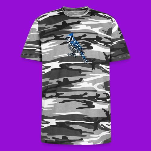 Silver Blue Jay on Perch - Unisex Camo Tee