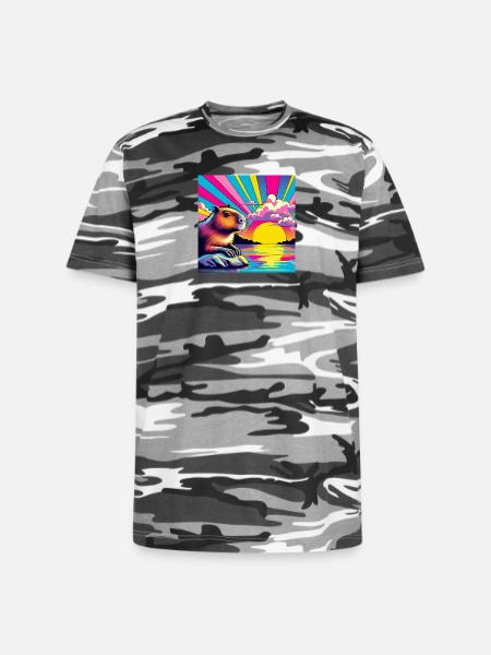 Neon Sunset Guinea Pig - Unisex Camo Tee - black camo