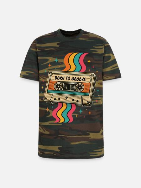 Vintage Boho Cassette Tape Design - Unisex Camo Tee - green camo