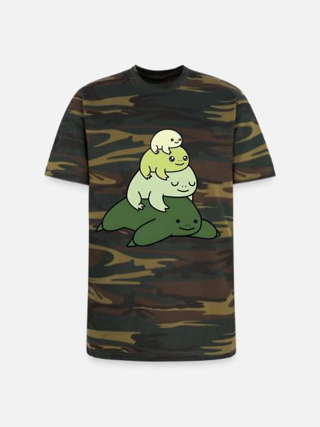 Pastel Stack Frog - Unisex Camo Tee - green camo