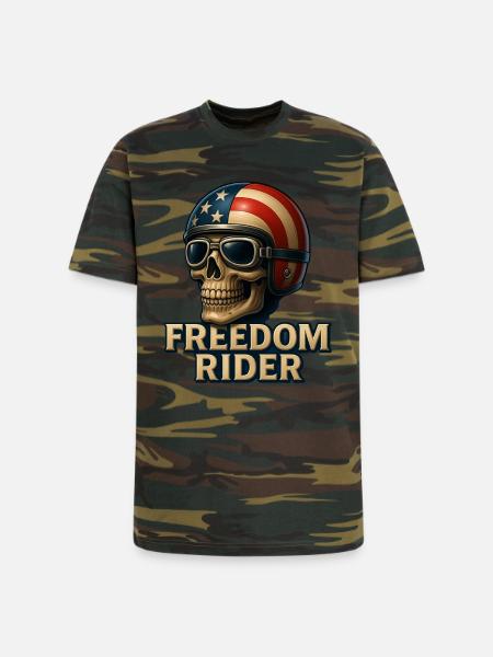 Freedom Rider Skull Art - Unisex Camo Tee - green camo
