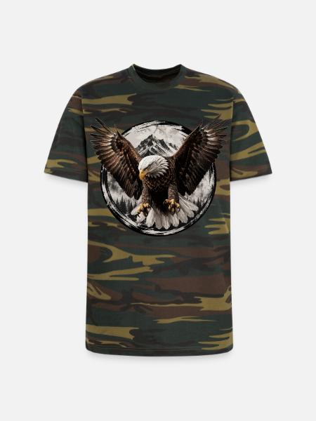 Eagle Over Mountain Circle - Unisex Camo Tee - green camo