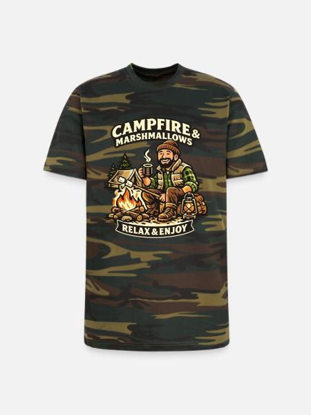 Campfire & Marshmallows Cozy Tee - Unisex Camo Tee - green camo