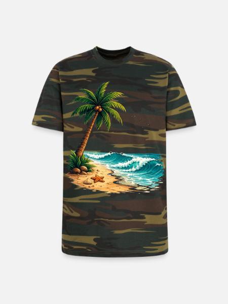 Tropical Palm Tree Beach Summer T-Shirt - Unisex Camo Tee - green camo